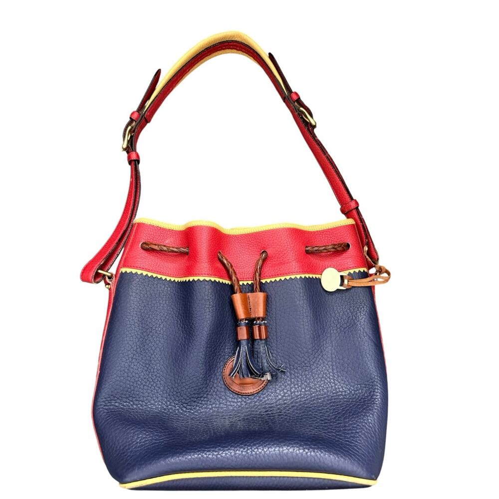 Rare VTG vintage Dooney & Bourke Teton Navy Red Pebbled Leather Bucket Bag purse